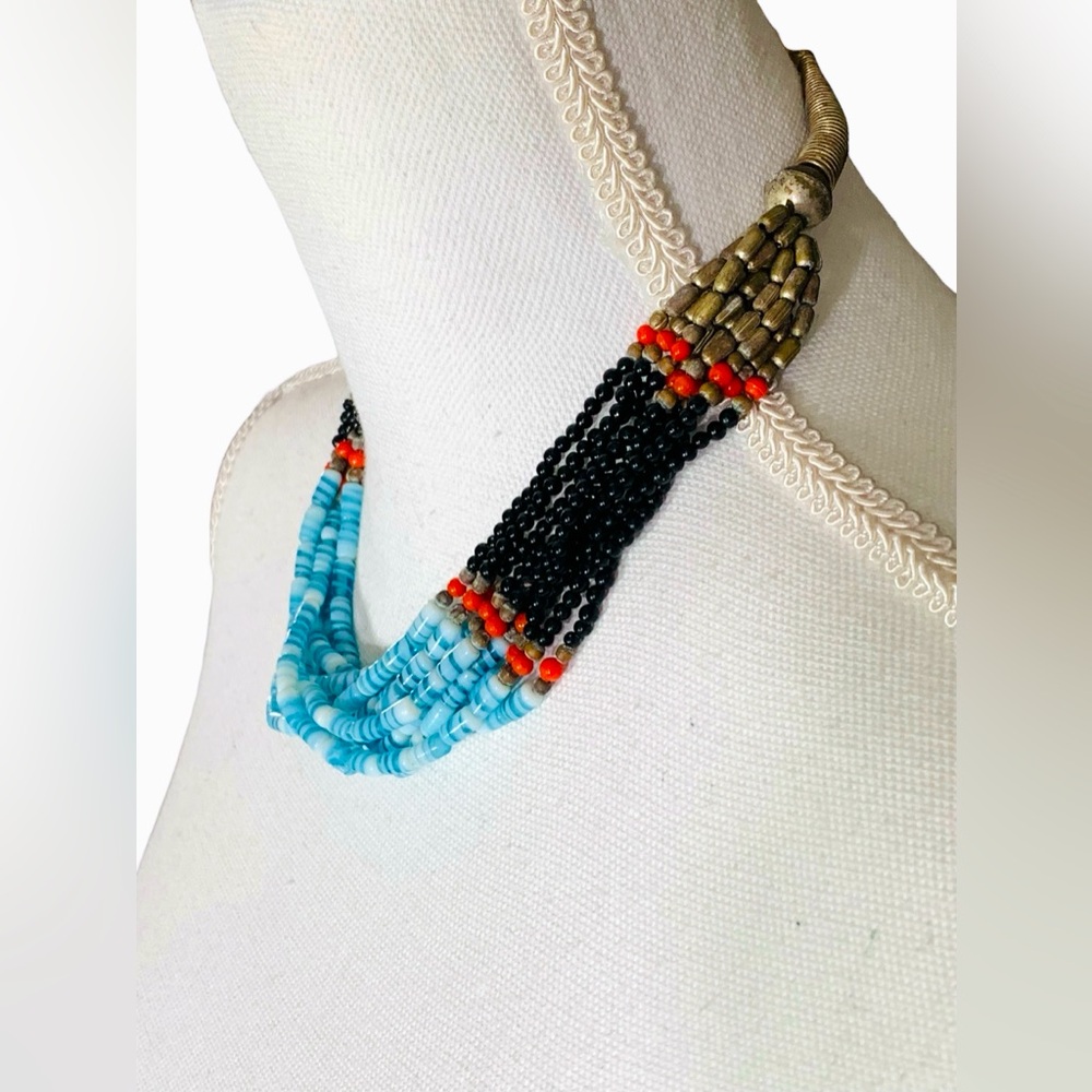 COPY Vintage Boho Aztec Tribal Western Multicolor Beaded Statement Necklace
